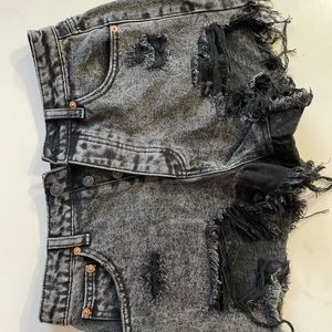 Fashion Nova High Rise Black distressed denim shorts Medium 28